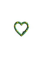 Labö Made heart-shaped carabiner clip in mint green with yellow stud detailing and a spring-loaded gate.
